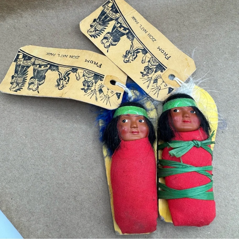 Vintage Zion National Park Souvenir Papoose Dolls Mid-Century Americana Set of 2